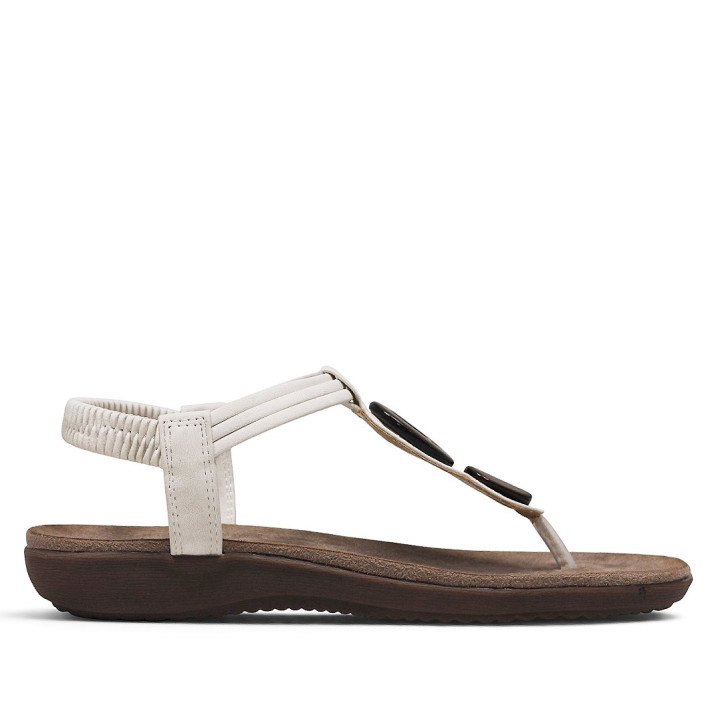 Sandalias planas Amarpies blancas con tira al dedo y aplique de madera - Querol online