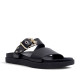Sandalias planas Yokono morena negras con hebilla dorada y textura - Querol online