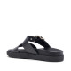Sandalias planas Yokono morena negras con hebilla dorada y textura - Querol online