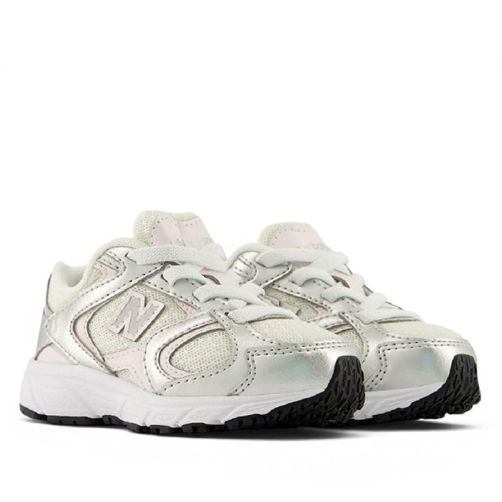 Zapatillas deporte New Balance 408 white con silver metallic y pink niña - Querol online