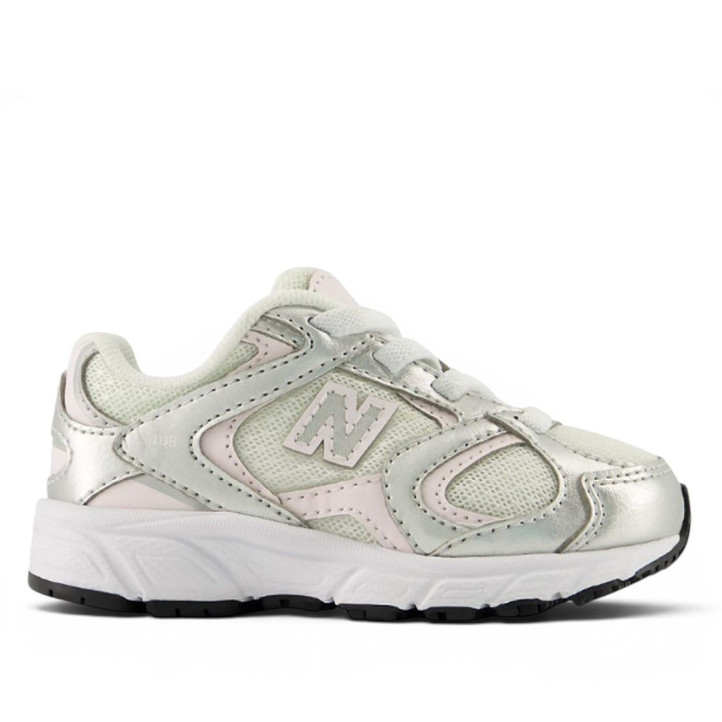 Zapatillas deporte New Balance 408 white con silver metallic y pink niña - Querol online