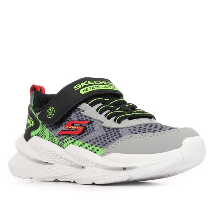 Zapatillas deporte Skechers S-Lights Meteor-Lights 2.0 gris y verde para niño - Querol online
