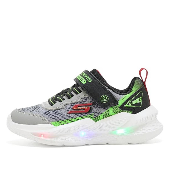 Zapatillas deporte Skechers S-Lights Meteor-Lights 2.0 gris y verde para niño - Querol online