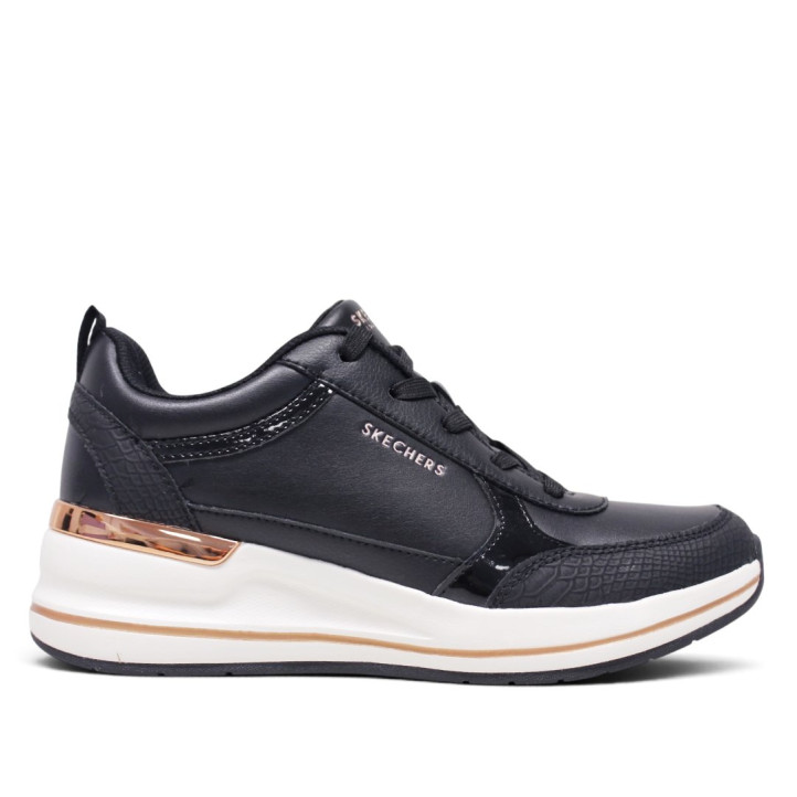 Zapatillas cuña Skechers Billion 2 Fine Shine negras con cuña para mujer - Querol online