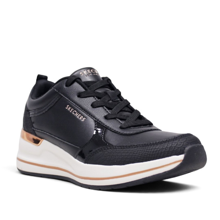 Zapatillas cuña Skechers Billion 2 Fine Shine negras con cuña para mujer - Querol online