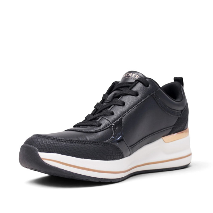 Zapatillas cuña Skechers Billion 2 Fine Shine negras con cuña para mujer - Querol online