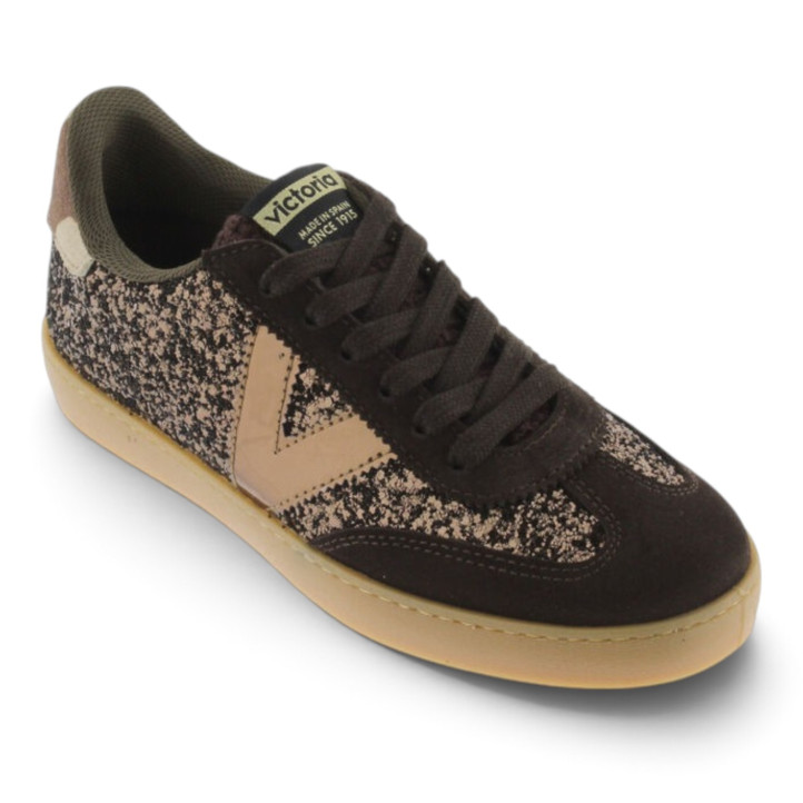 Zapatillas Victoria Berlín Ciclista Glitter Serraje con Borreguito marrones para mujer - Querol online
