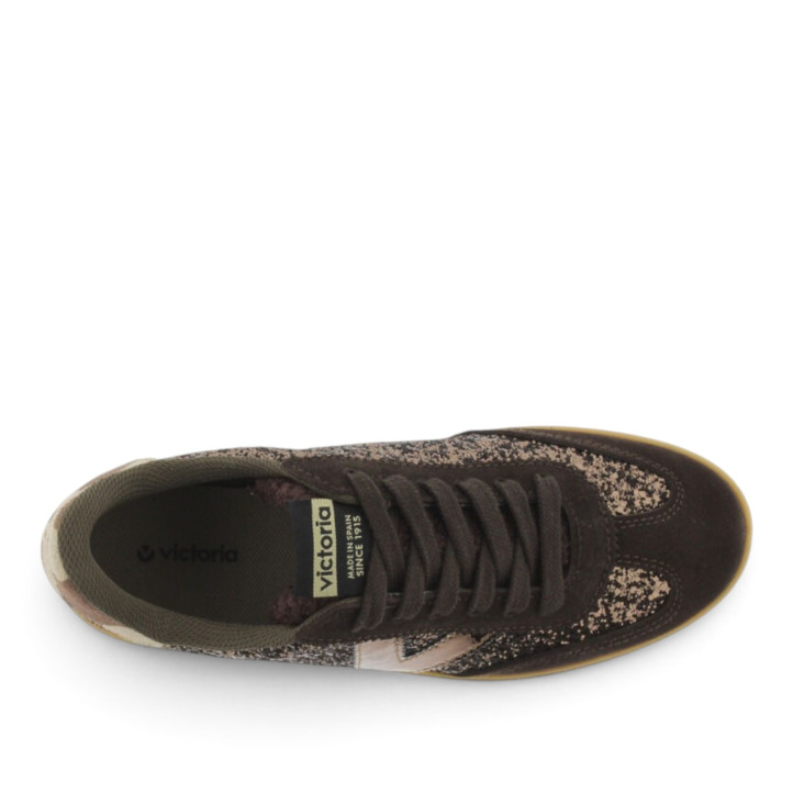 Zapatillas Victoria Berlín Ciclista Glitter Serraje con Borreguito marrones para mujer - Querol online