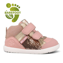 Zapatos Biomecanics barefoot primeros pasos rosa con lentejuelas para niña