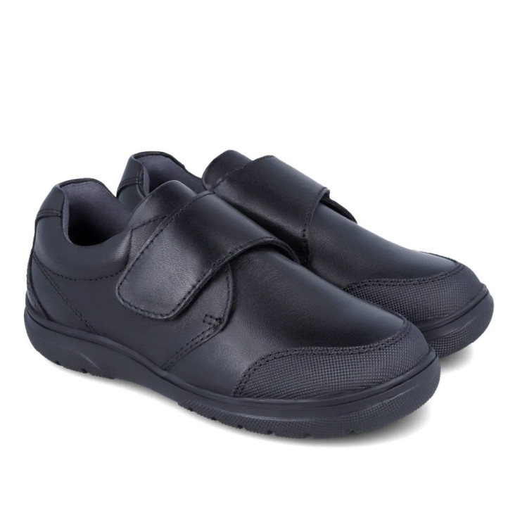 Zapatos colegiales Garvalin de piel negros con velcro - Querol online