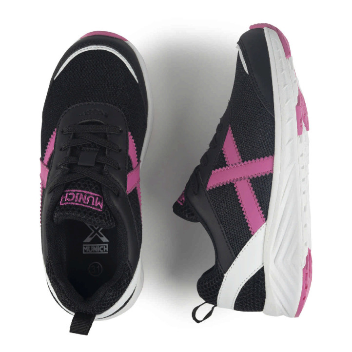 Zapatillas deporte Munich Fun Kid infantiles negras y fucsia lavables - Querol online