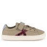 Zapatillas deporte Munich Mini Open infantiles beige con velcro y detalles fucsia