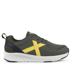 Zapatillas deporte Munich Fun Kid infantiles verde oliva y amarillas lavables - Querol online