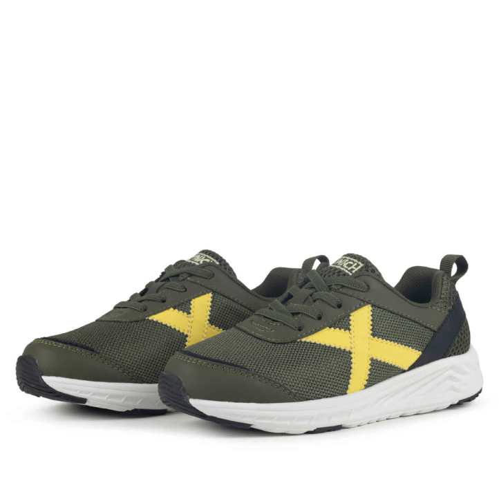 Zapatillas deporte Munich Fun Kid infantiles verde oliva y amarillas lavables - Querol online