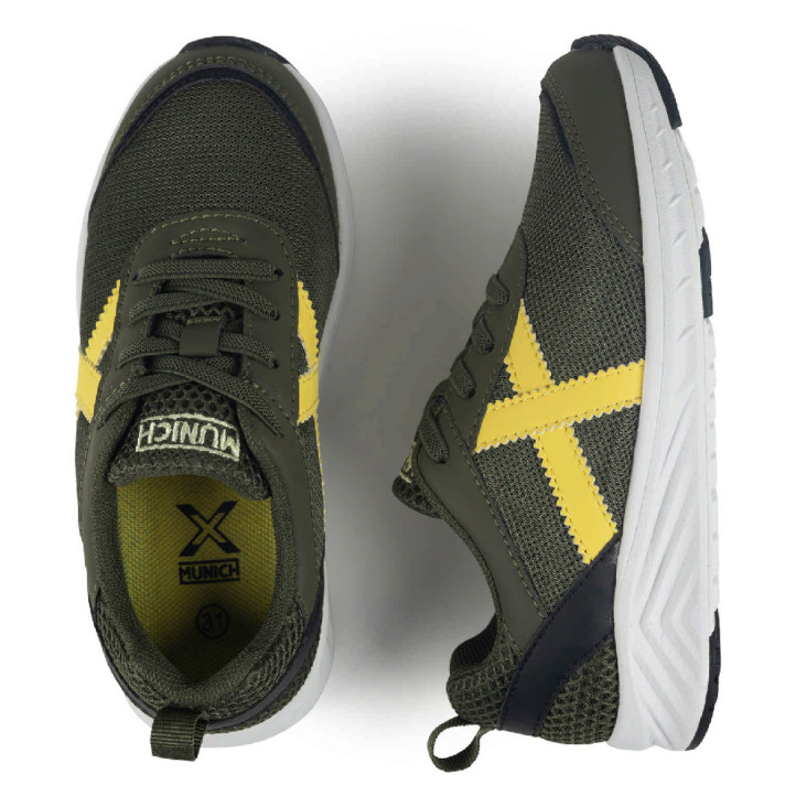 Zapatillas deporte Munich Fun Kid infantiles verde oliva y amarillas lavables - Querol online