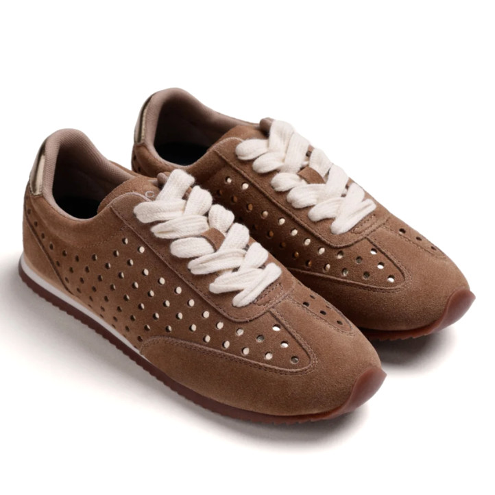 Zapatillas Gioseppo de mujer marrones de piel serraje con perforaciones - Querol online