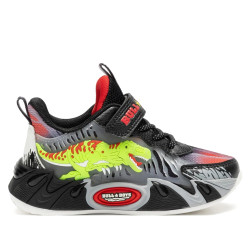 Zapatillas deporte Bull Boys T-Rex infantiles negras con dinosaurio y velcro - Querol online