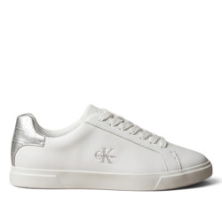 Zapatillas Calvin Klein de mujer blancas de piel con detalle plateado - Querol online