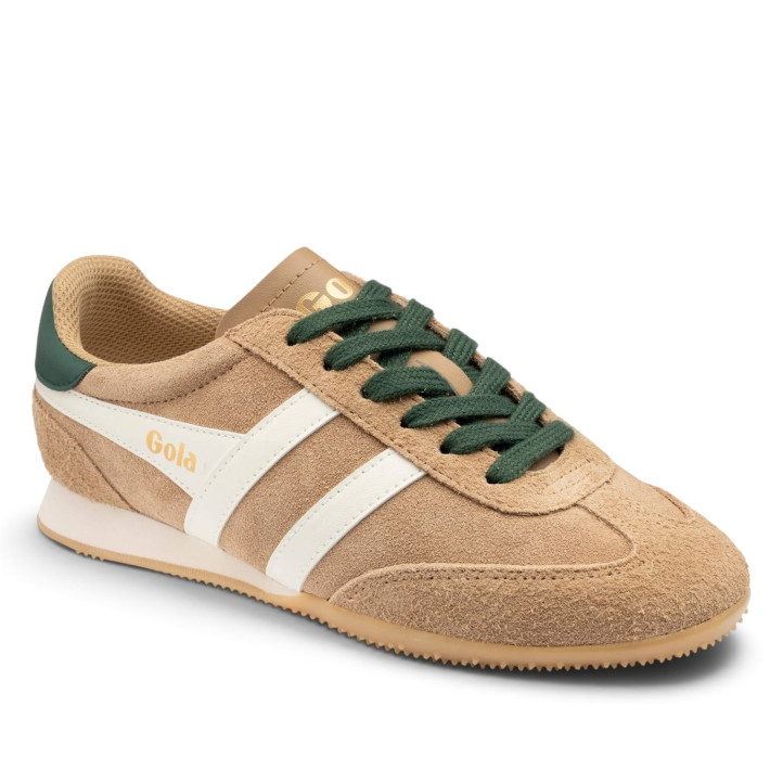 Zapatillas deportivas Gola Sprinter Suede de mujer beige con detalles verdes - Querol online