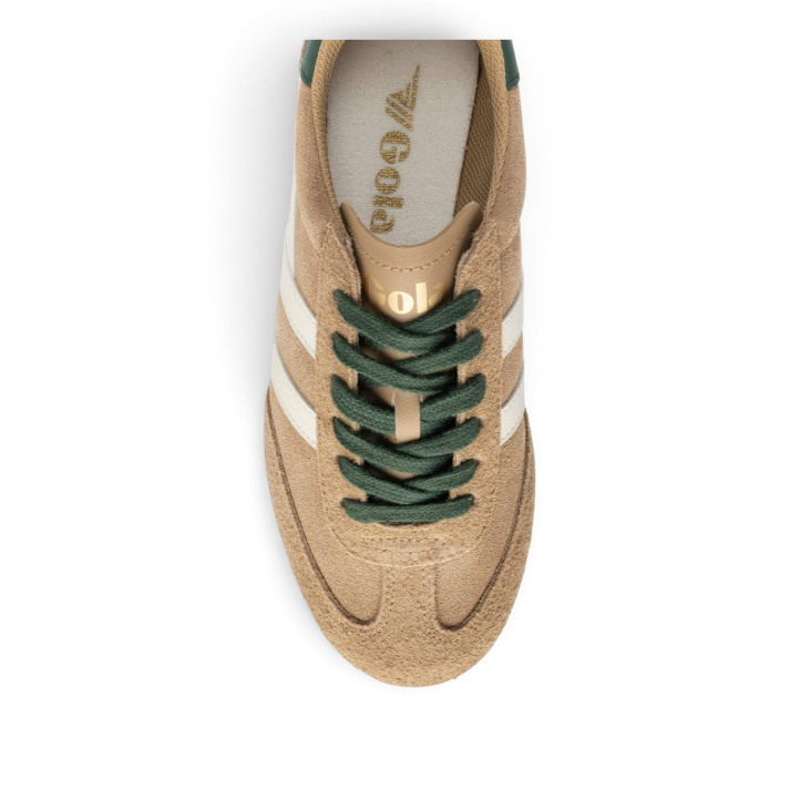Zapatillas deportivas Gola Sprinter Suede de mujer beige con detalles verdes - Querol online