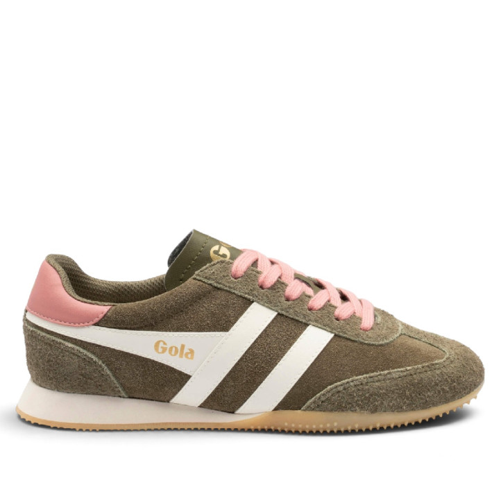 Zapatillas deportivas Gola Sprinter Suede de mujer verdes con detalles rosas - Querol online