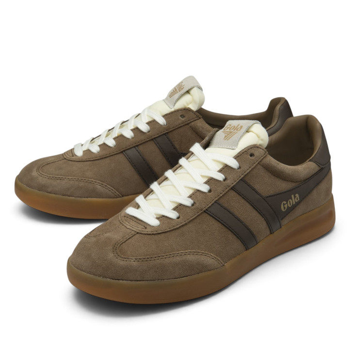 Zapatillas deportivas Gola Cyclone de hombre marrones de ante con suela caramelo - Querol online