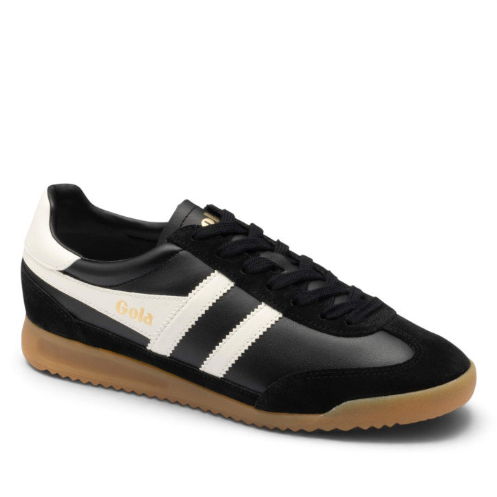 Zapatillas deportivas Gola Tornado Leather de hombre negras de piel con detalles blancos - Querol online