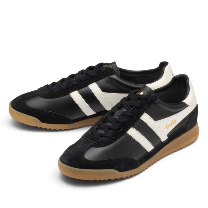 Sabatilles esportives Gola Tornado Leather d'home negres de pell amb detalls blancs - Querol online