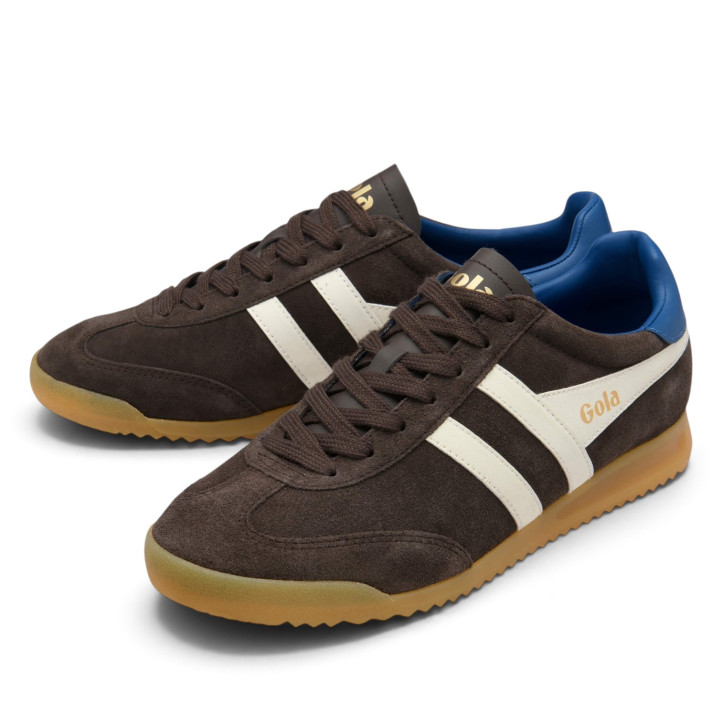 Sabatilles esportives Gola Torpedo d'home marrons d'ant amb detalls blancs i blaus - Querol online