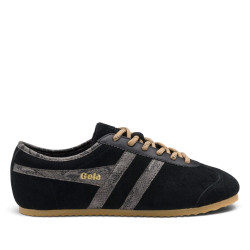 Zapatillas deportivas Gola Cleora II de mujer negras de ante con detalles animal print - Querol online