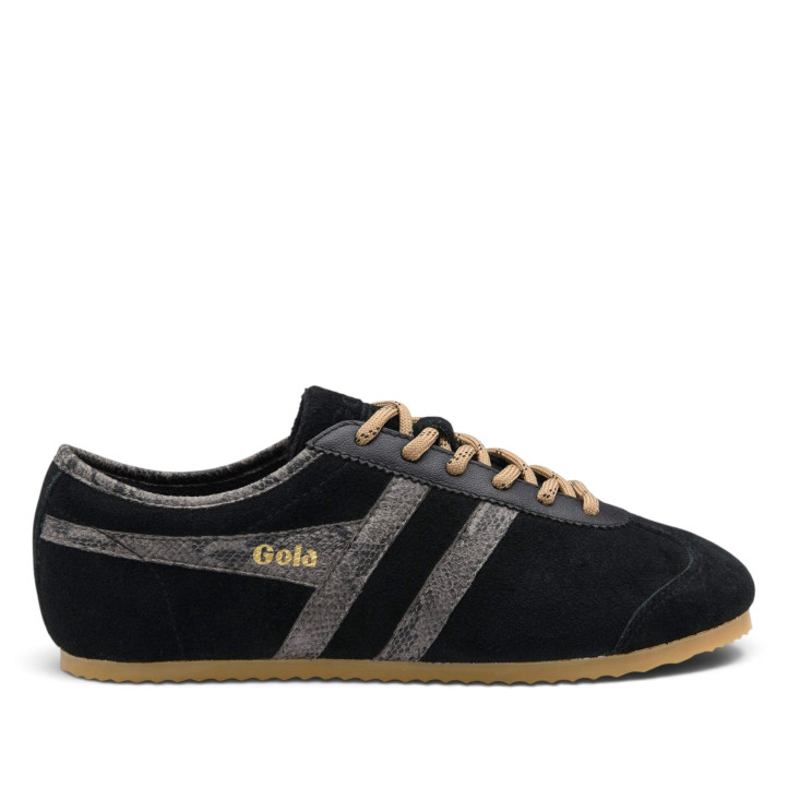 Zapatillas deportivas Gola Cleora II de mujer negras de ante con detalles animal print - Querol online