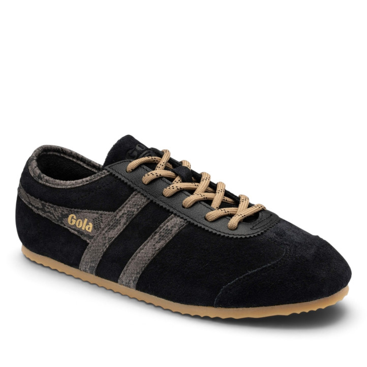 Zapatillas deportivas Gola Cleora II de mujer negras de ante con detalles animal print - Querol online
