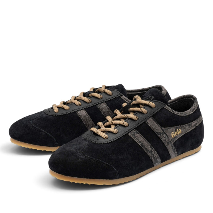 Zapatillas deportivas Gola Cleora II de mujer negras de ante con detalles animal print - Querol online
