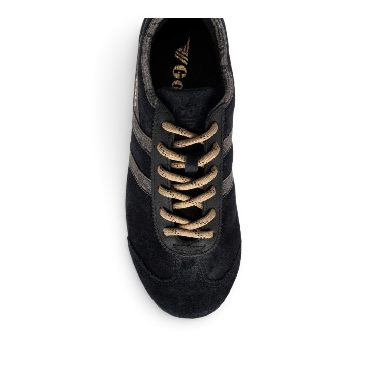 Zapatillas deportivas Gola Cleora II de mujer negras de ante con detalles animal print - Querol online