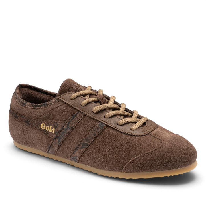 Zapatillas deportivas Gola Cleora II de mujer marrones de ante con detalles animal print - Querol online