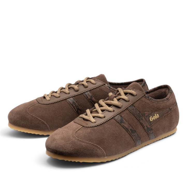 Zapatillas deportivas Gola Cleora II de mujer marrones de ante con detalles animal print - Querol online