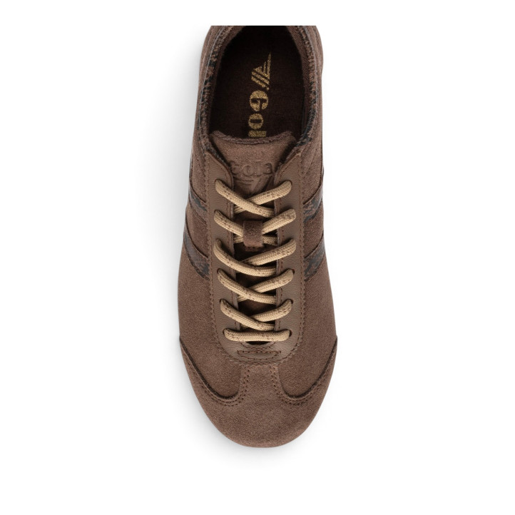 Zapatillas deportivas Gola Cleora II de mujer marrones de ante con detalles animal print - Querol online