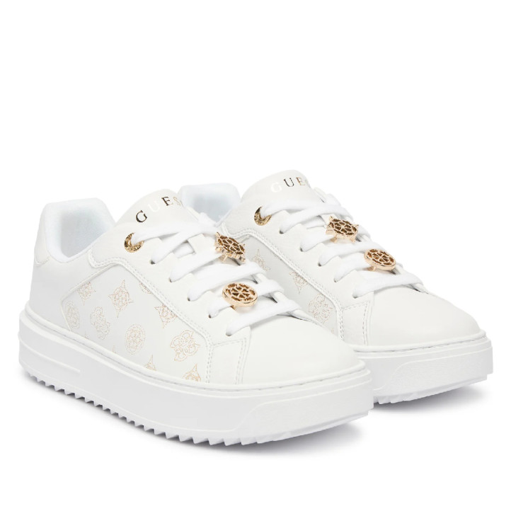 Zapatillas GUESS de mujer blancas con plataforma y detalles dorados - Querol online