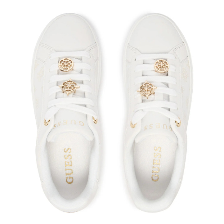 Zapatillas GUESS de mujer blancas con plataforma y detalles dorados - Querol online