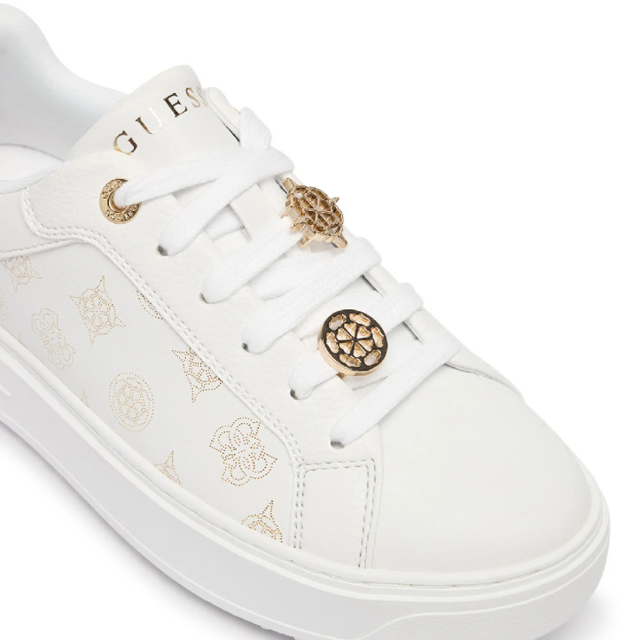 Zapatillas GUESS de mujer blancas con plataforma y detalles dorados - Querol online