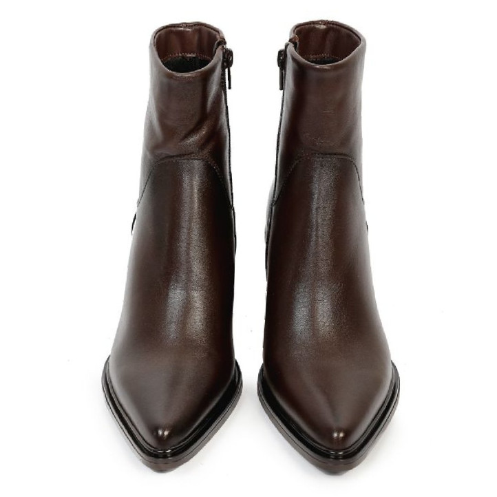 Botins de taló Martina Buraro de dona marrons de pell amb taló quadrat - Querol online