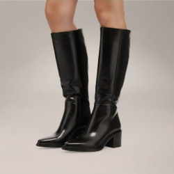 Botas tacón Martina Buraro de mujer negras de piel con tacón - Querol online
