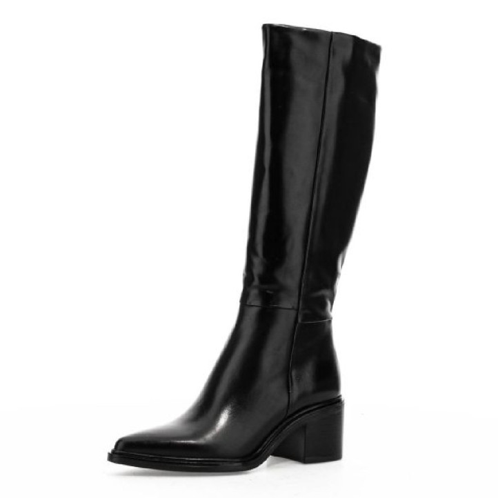 Botas tacón Martina Buraro de mujer negras de piel con tacón - Querol online