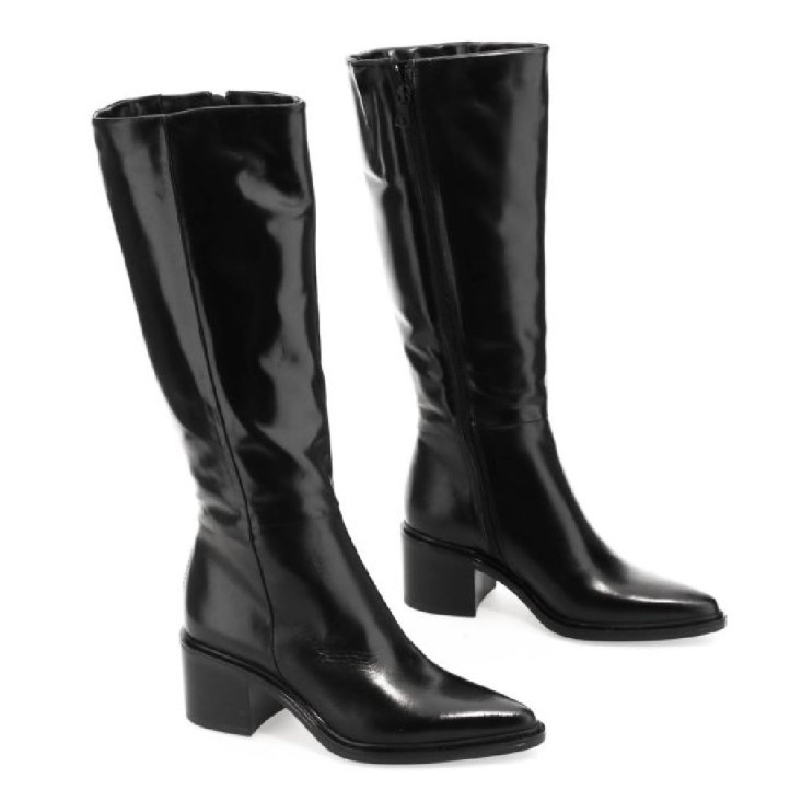 Botas tacón Martina Buraro de mujer negras de piel con tacón - Querol online