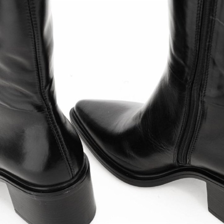 Botas tacón Martina Buraro de mujer negras de piel con tacón - Querol online