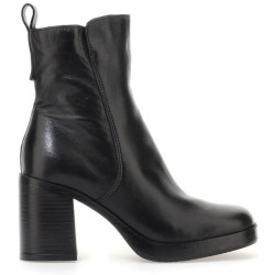 Botines tacón Martina Buraro de mujer negros de piel con plataforma y tacón alto - Querol online