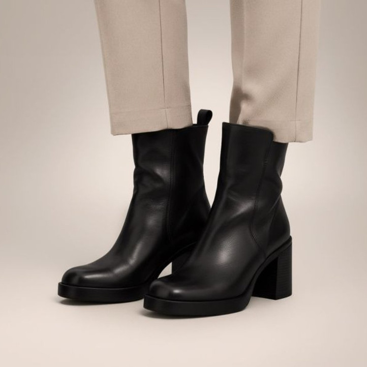 Botines tacón Martina Buraro de mujer negros de piel con plataforma y tacón alto - Querol online