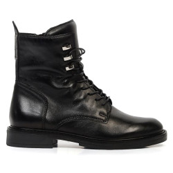 Botines planos Martina Buraro de mujer negros de piel con cordones - Querol online