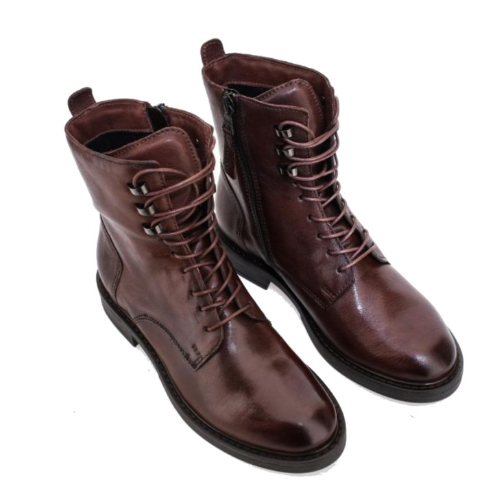 Botines planos Martina Buraro de mujer marrones de piel con cordones - Querol online