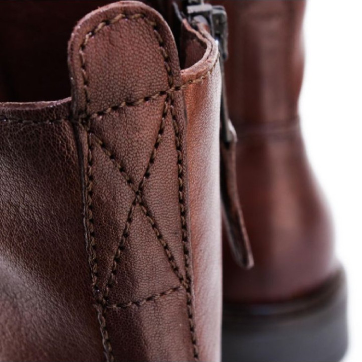 Botines planos Martina Buraro de mujer marrones de piel con cordones - Querol online